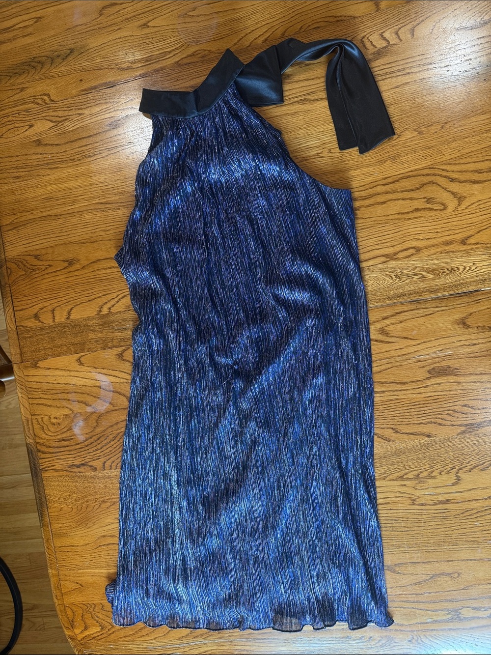 Women's Navy Blue and black Metallic Halter Dress
